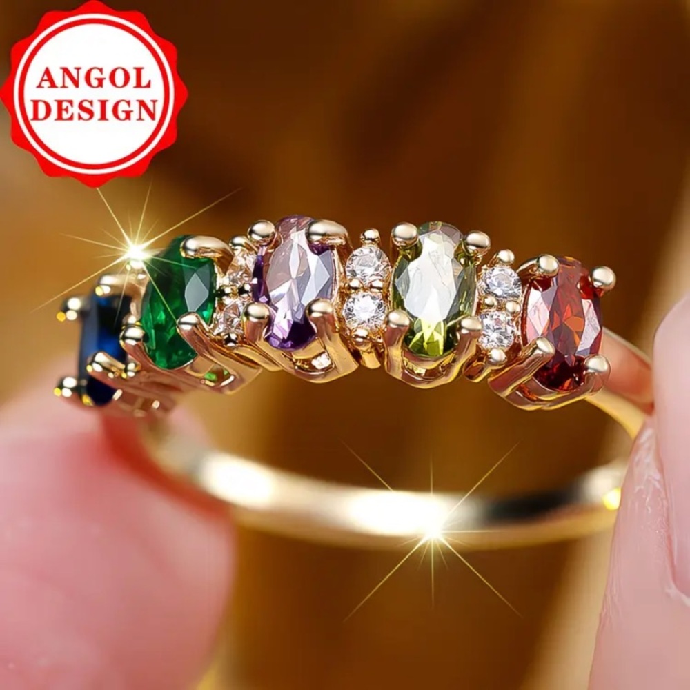 14 kt Gold Plated Multicolor CZ Row Ring